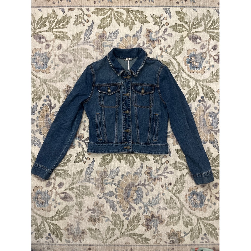Free People Denim Jacket Womens S Blue Excellent Cropped Trucker Boho Classic